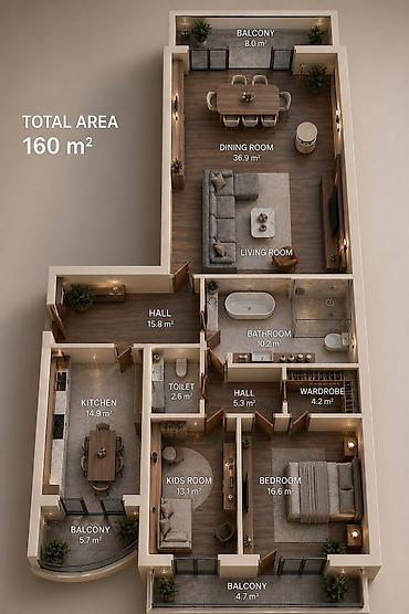 afcom plaza: 3 otaqlı, Yeni tikili, m. 28 may, 160 kv. m — 2
