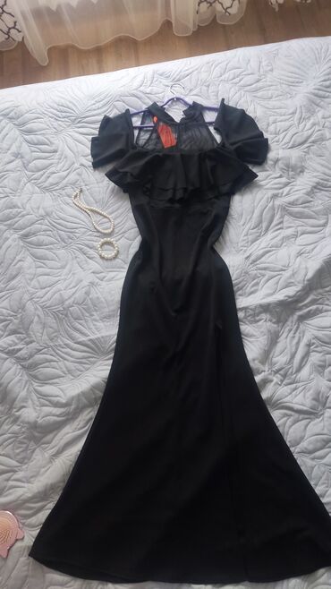 чёрное платье: Вечернее платье, Длинная модель, Полиэстер, S (EU 36), M (EU 38), L (EU 40)