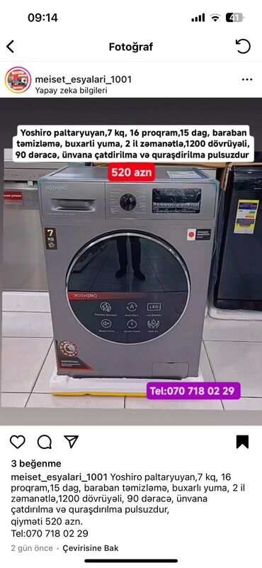 Paltaryuyan maşınlar: Paltaryuyan maşın 7 kq, Yeni, Pulsuz çatdırılma — 11