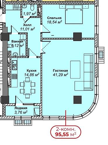 750: 2 комнаты, 95 м², Азия Молл Элитка, 3 этаж — 6