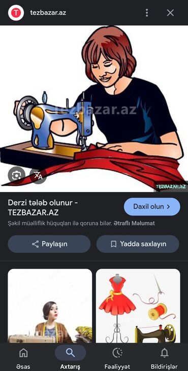Dərzilər: Dərzi tələb olunur, 1-2 illik təcrübə, 6/1