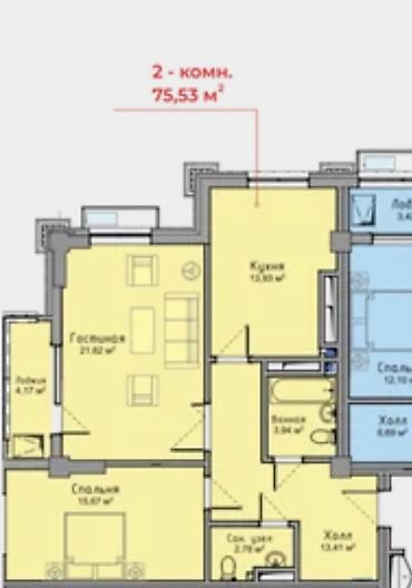 Продажа квартир: 2 комнаты, 74 м², Асанбай мкр Элитка, 14 этаж, ПСО (под самоотделку) — 4