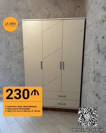 Divanlar: Açılan, 3 qapılı Düz dolab, Qarderob, paltar dolabı