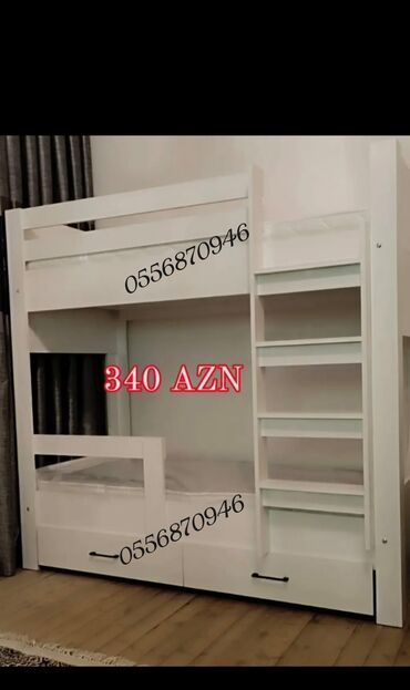 İkimərtəbəli uşaq çarpayıları: Oğlan və qız üçün, Yeni, Çarpayı, Matras ilə, Siyirməli, Laminat — 13