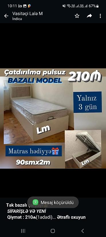 Мебель: *Tək bazalı çarpayı*👑 _*SİFARİŞLƏ VƏ YENİ*_ *Qiymət : 210₼*(1ədədi) — 1