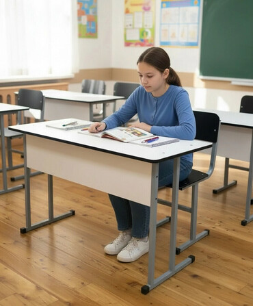 Комплект парт и стульев: Комплект парты и стула, Новый, Самовывоз, цвет - Голубой — 1