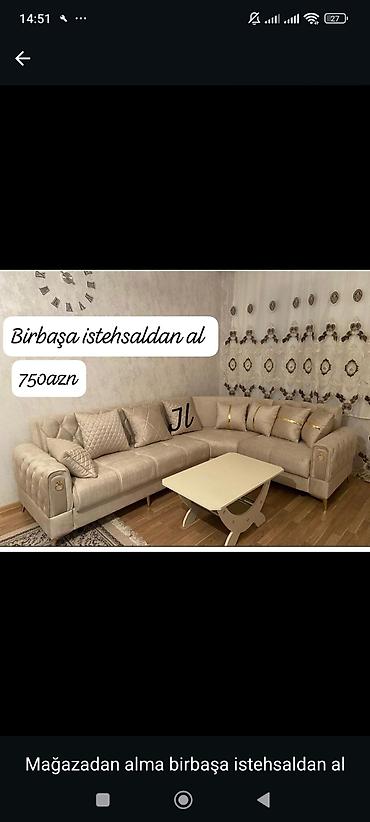 divan olcusu: Künc divan dəsti – birbaşa istehsaldan - Şık bej rəngli L-formalı — 1