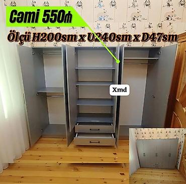 kombi ucun dolab: Üç qapılı paltar dolabı – tutqun boz rəngdə, müasir minimal dizayn — 1