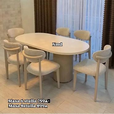 Masa və oturacaq dəstləri: Masa və 6 stul dəsti – Xmd • Komplekt: 1 yemək masası + 6 ədəd stul — 182