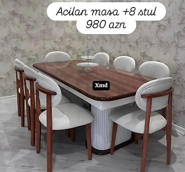 hamam qapları: Açılan masa + 8 stul dəsti - Zərif, müasir dizayn: dairəvi künclü — 1