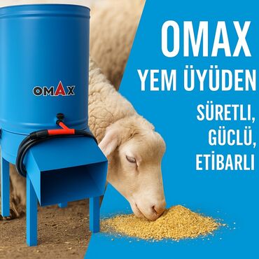 baliq tutmaq üçün yem: Mavi rəngdə "OMAX" brendli, silindrik formalı elektrikli yem üyüdən