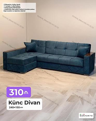 Ev üçün mebel: Künc divan – 240×150 sm - Mexanizm: açılan, bazalı (yataq funksiyası — 1