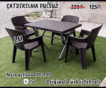 stol demir: Original Türk istehsalı bağ mebeli dəsti. Tərkib: - Qatlanan masa: 70 — 1