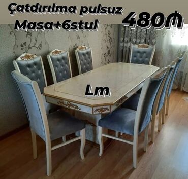 Sifarişlə qonaq dəstləri: Qonaq otağı üçün, Yeni, Kvadrat masa, 6 stul, Azərbaycan