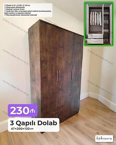 Mebel: 3 qapılı geyim dolabı - Ölçülər: 47 × 200 × 120 sm - Material: 18 mm — 1