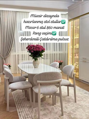 Masa və oturacaq dəstləri: Mətbəx üçün, Yeni, Açılmayan, Oval masa, 6 stul — 2