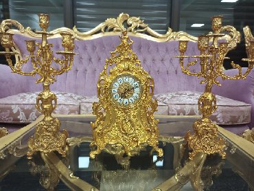 Канделябры с часами, бронза, позолота,Иран. Вес 9.2 кг. (3 предмета )