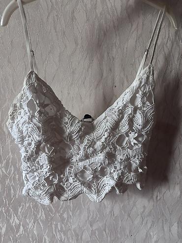 Futbolka və maykalar: Qadın üst geyimləri seti - Ağ qısaqat T-shirt: Rezinli, incə zolaqlı — 2