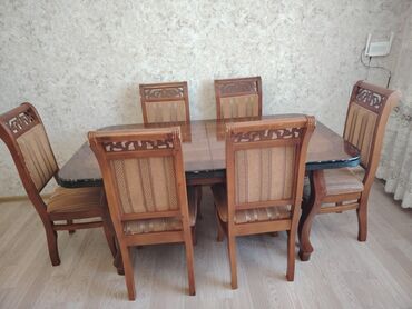 Ev üçün mebel: Qonaq otağı üçün, Açılmayan, Dördbucaq masa, 6 stul