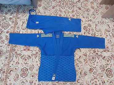 judo: Кимоно для дзюдо Adidas (синее), комплект куртка + штаны. - Размер — 1
