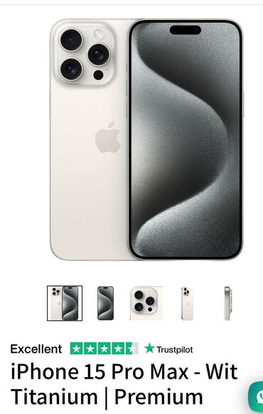 Apple iPhone: IPhone 15 Pro Max, Б/у, 256 ГБ, White Titanium, Зарядное устройство, Кабель, Коробка, 98 %