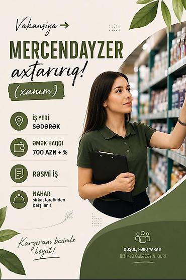 market reklamları: Vakansiya: Mercendayzer (xanım) - İş yeri: Sədərək - Əmək haqqı: 700 — 1