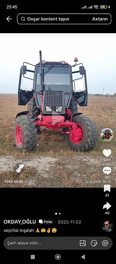 atv moto: Traktor MTZ seriyası (mavi rəngli), kabinalı. Texniki xüsusiyyətlər — 9