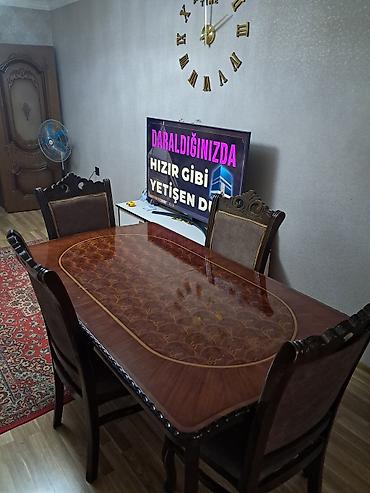 bag stol: Yemək masası və 4 ədəd stul dəsti - Klassik üslubda, bərk ağac — 4