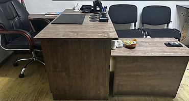 ofis masa aksesuarları: Ofis üçün L şəklində masa dəsti - Material: ağac teksturalı — 4