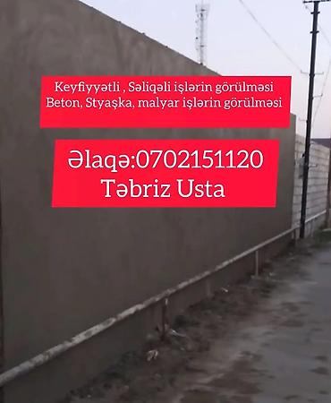 Xidmət: Beton, styaşka və malyar işləri Təsvir: - Keyfiyyətli və