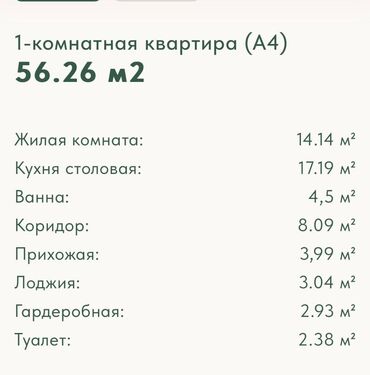 квартира 10 микрорайон: 1 бөлмө, 56 кв. м, Элитка, 10 кабат, ПСО (өзү оңдоп түзөтүп бүтүү үчүн)