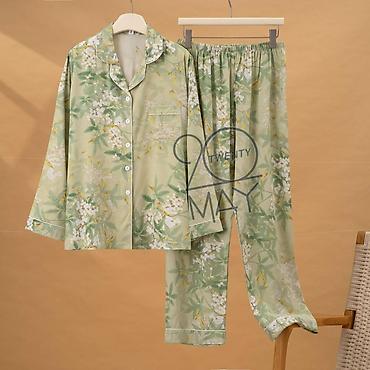 Пижамы: Женский комплект пижамы с коротким и длинным рукавом, брюки + рубашка — 9