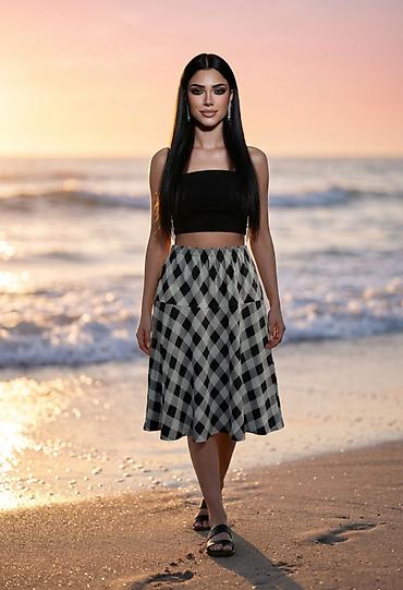 Suknje: Ženska midi suknja sa A-krojem i elastičnim pojasom - Dužina: midi — 14