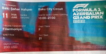 granta v Azərbaycan | AVTOMOBIL AKSESSUARLARI: Продам 3 билета на формулу 1 Гран при Азербайджана 2022 года, трибуна