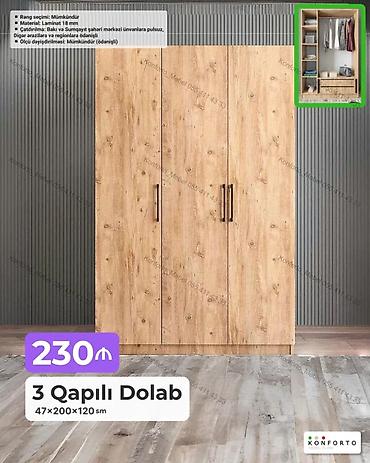 Mebel: 3 qapılı geyim dolabı - Ölçü: 47×200×120 sm - Material: 18 mm laminat — 1