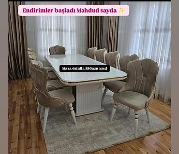 Masa və oturacaq dəstləri: Masa və 6 stul dəsti – Xmd • Komplekt: 1 yemək masası + 6 ədəd stul — 154
