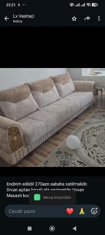 Endirim edildi! 270azn sabaha satilmalidir. Divan açilan bazali ela