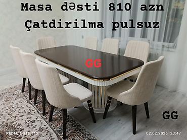 komputer stolları: Qonaq otağı üçün, Yeni, Açılmayan, Dördbucaq masa, 8 stul — 1