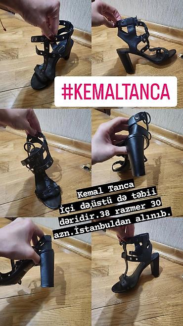 Basanoşka və səndəllər: Kemal Tanca təbii dəri.Qadın sandaleti – qara rəng, qalın hündürdaban — 2