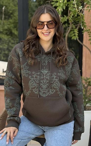 Толстовки, худи: Худи с объёмным бархатистым орнаментом - Модель: утеплённое худи с — 6