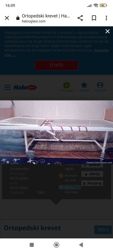 kupujem krevet: Prodajem ortopedski krevet sa rukohvatom i mehanizmom