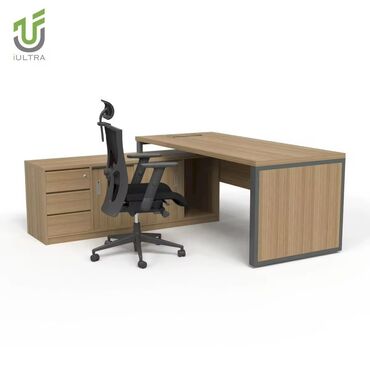 ev qizdiricisi: Ofis üçün L formalı iş masası və tənzimlənən ofis kreslosu - Modern