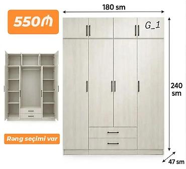 Geniş həcmli 5 qapılı paltar dolabı – G_1 modeli Ölçülər: - En: 180
