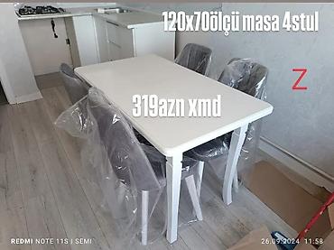 yeni stol: Mətbəx üçün, Yeni, Açılmayan, Dördbucaq masa, 4 stul — 1
