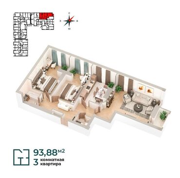 куплю квартиру в сокулук: 3 бөлмө, 94 кв. м, Элитка, 6 кабат, ПСО (өзү оңдоп түзөтүп бүтүү үчүн)
