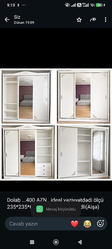 Dolab . 400 AZN. ideal vəziyyətdədi ölçü 235*235*60 ünvan Kənd
