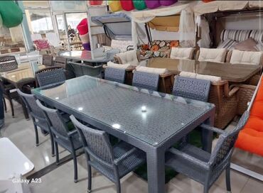 Bağ, çöl masa və oturacaq dəstləri: Kvadrat masa, Açılmayan, Stullar ilə, Həsir toxunuşlu — 26