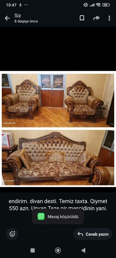 Divan və masa dəstləri: İşlənmiş, Divan, 2 kreslo