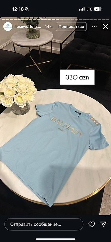 idman sort: Balmain Paris qadın t‑şörtü - Rəng: açıq mavi - Ön hissədə qızılı — 1