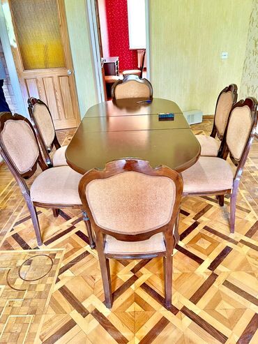 divar stolu: Qonaq otağı üçün, İşlənmiş, Dördbucaq masa, 6 stul